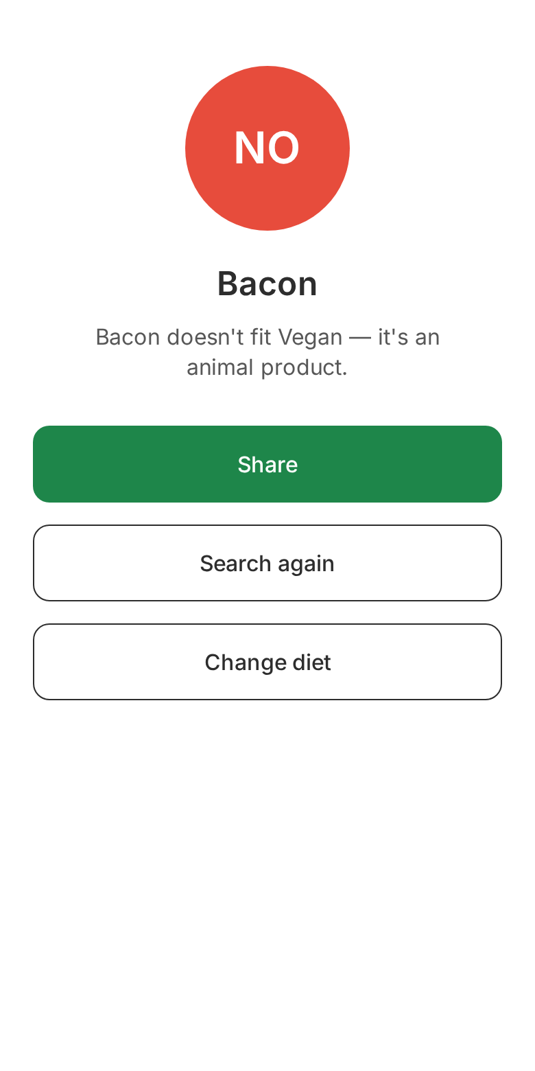 Bacon doesn't fit Vegan — NO verdict